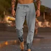 Men's Casual Breathable Elastic Tether Beach Cotton Linen Loose Trousers by Inlyline