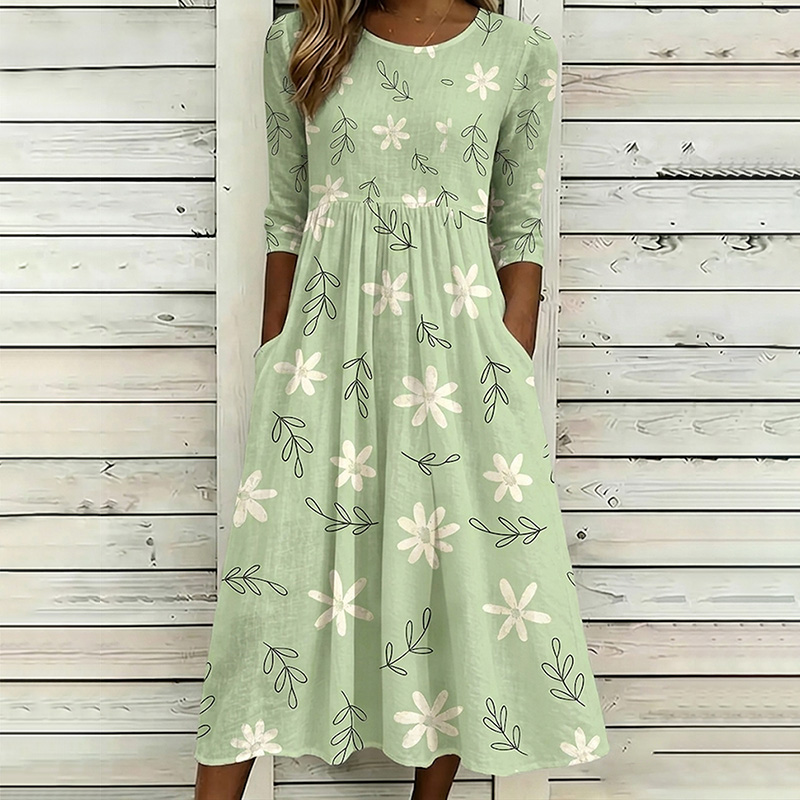 Comstylish Women's Vintage Floral Artistic Art Print Dress