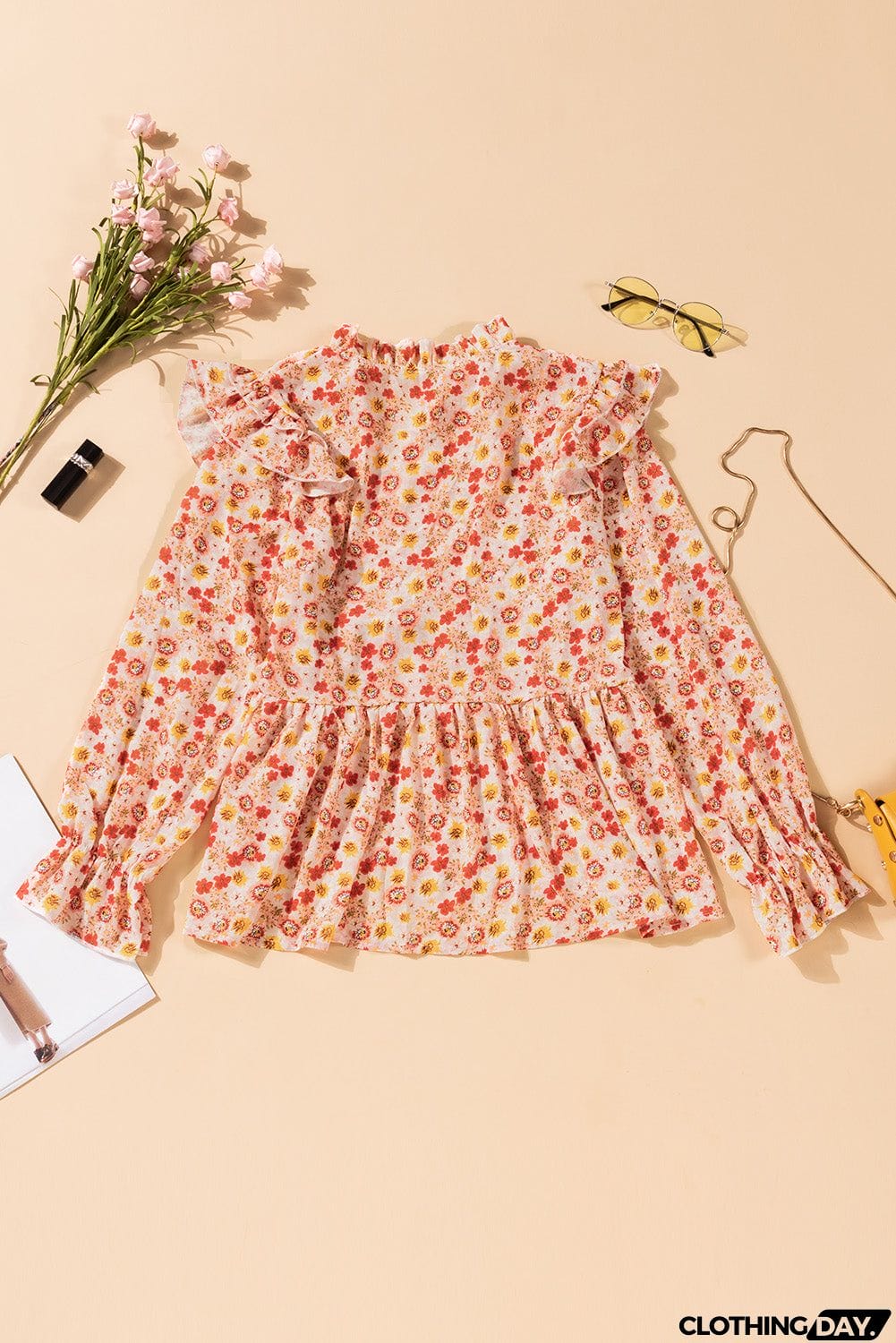 Orange Floral Peplum Blouse