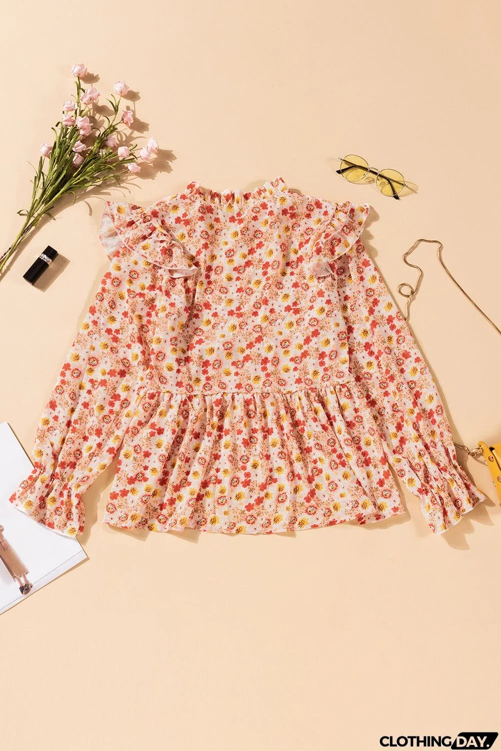 Orange Floral Peplum Blouse