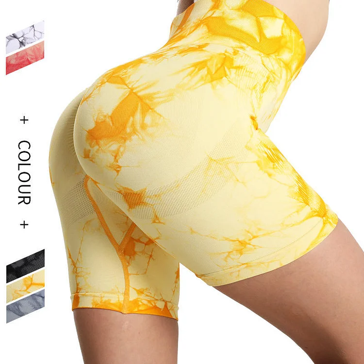PASUXI Women Seamless Tie-Dye Workout Yoga Shorts Women High Waist Sports Fitness Hip Lift Yoga Shorts huanwei
