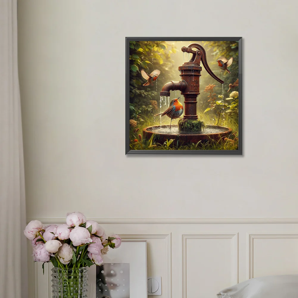 Diamond Painting - Full Round Drill - Water Well Bird(Canvas|30*30cm)