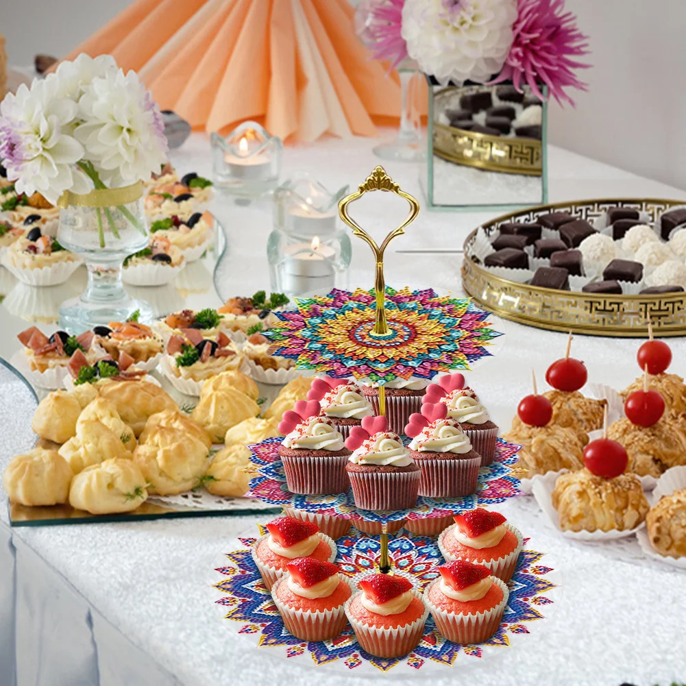 3 Tier Pattern Round Diamond Painting Tray Food Plate for Adults Beginners