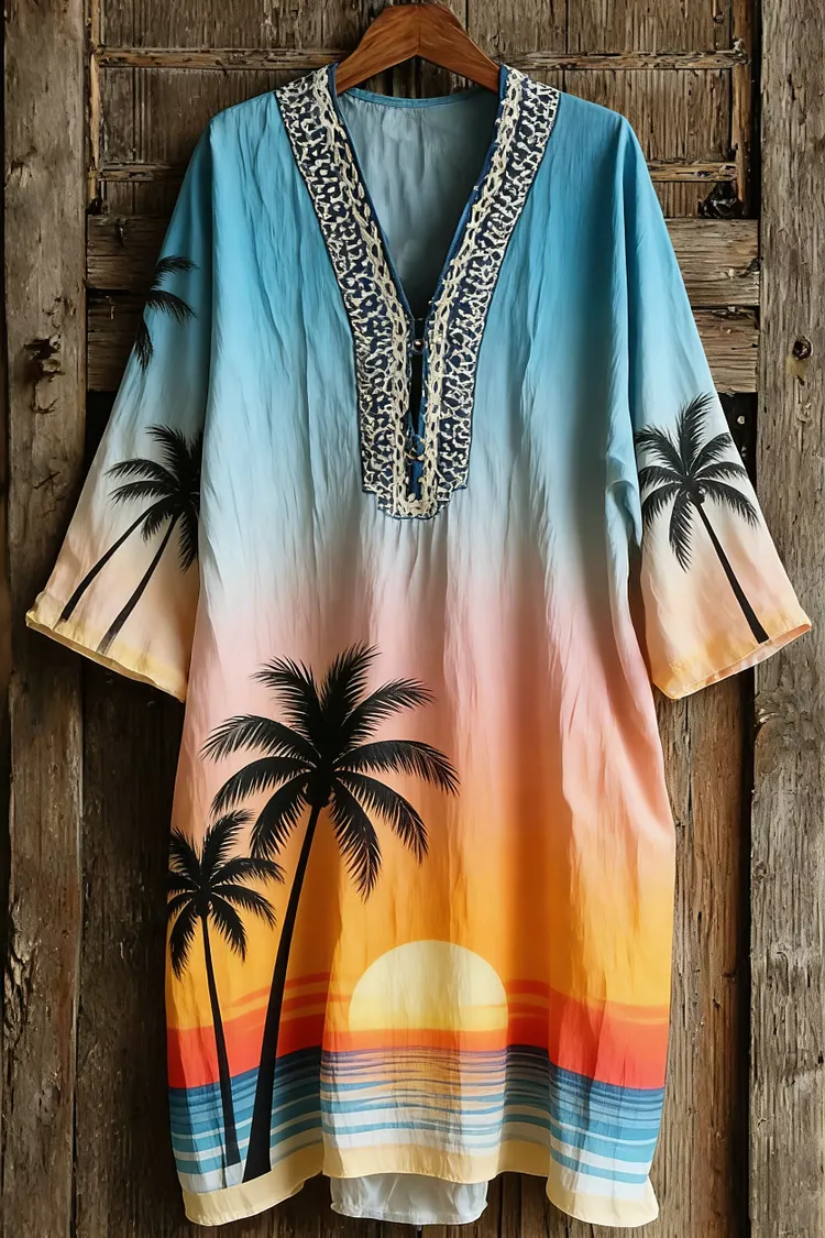 Women's Summer Holiday Print Short Sleeve Cotton Dress