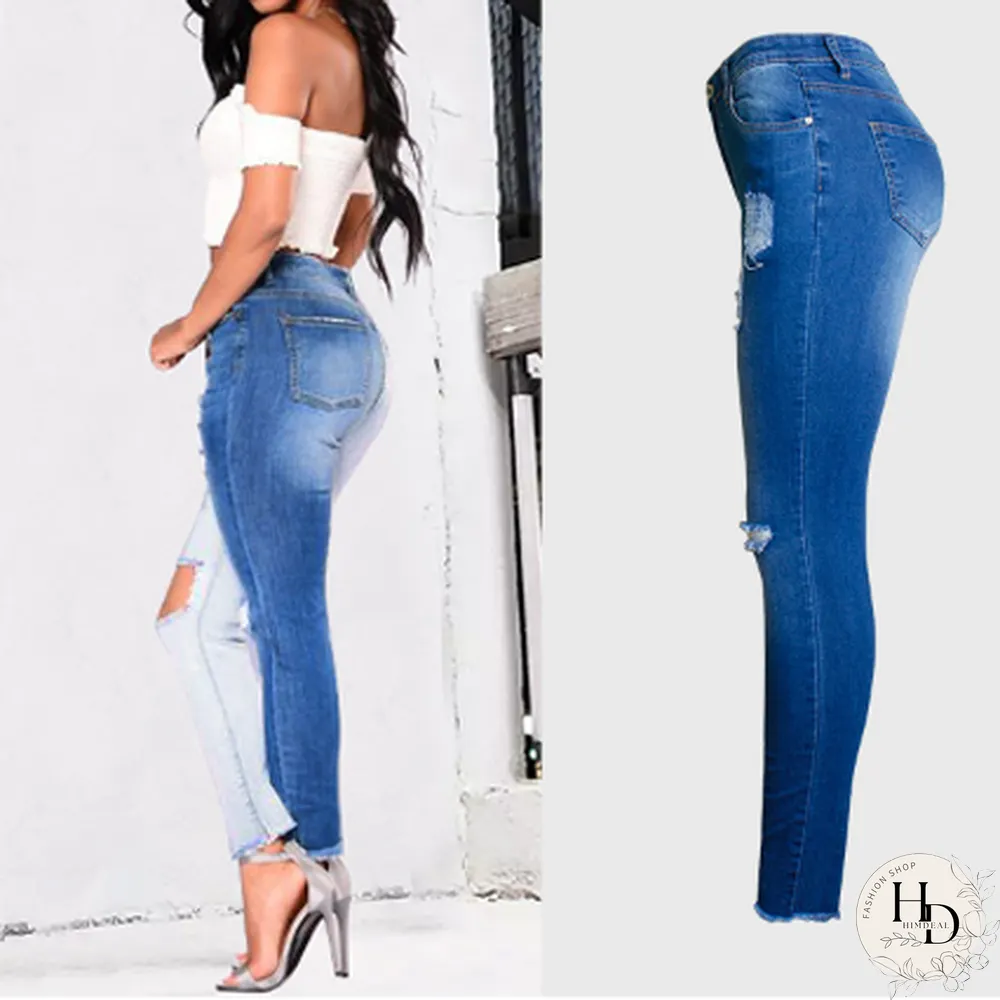 Fashion-Spring And Summer Hot Selling Small Leg Pants Broken Holes Stretch Slim Body
