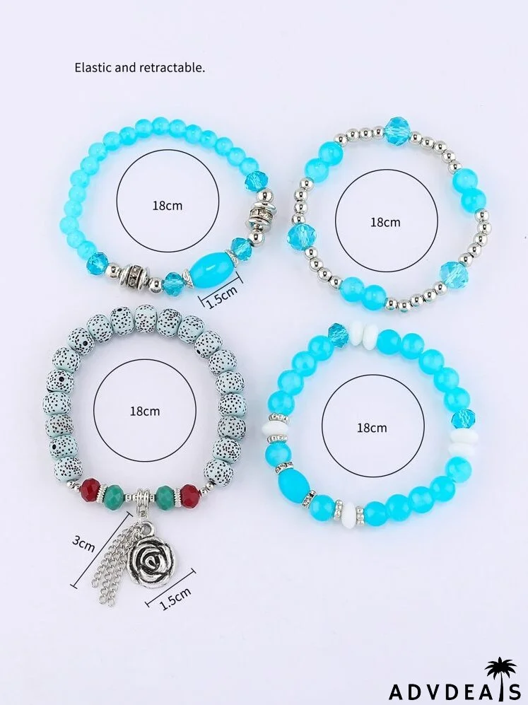4pcs Flower Charm Beaded Bracelet