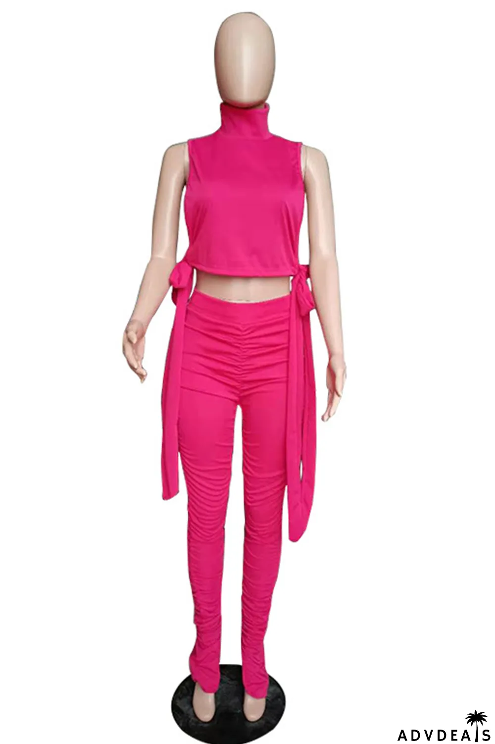 Purple Sexy Solid Split Joint Turtleneck Sleeveless Two Pieces