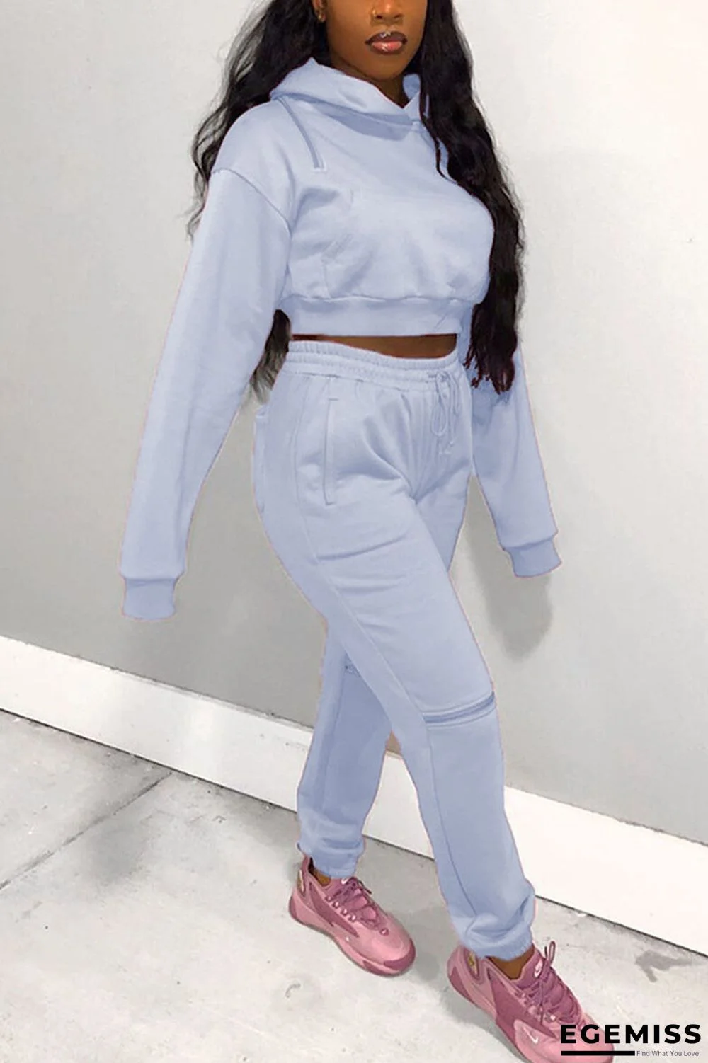 White Street Solid Hooded Collar Long Sleeve Two Pieces | EGEMISS