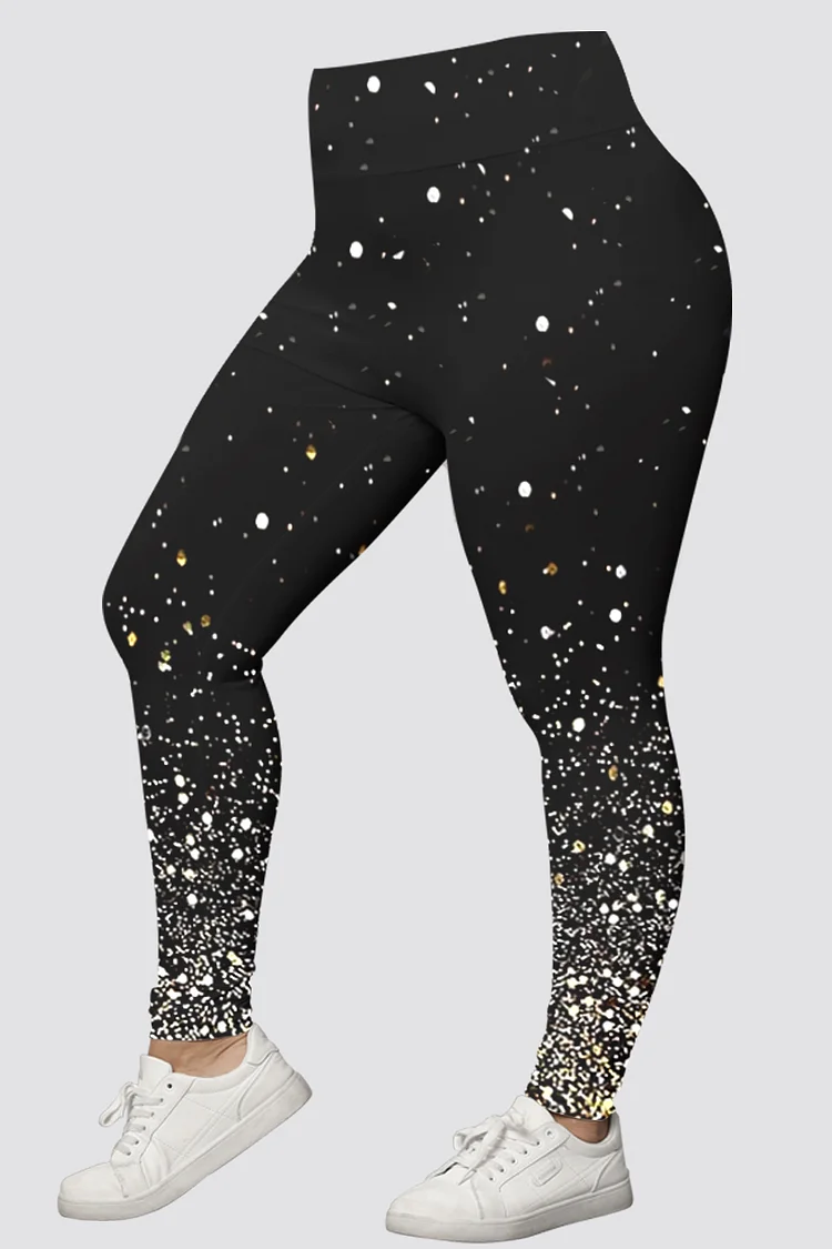 Flycurvy Plus Size Casual Black Sequin Print Legging  Flycurvy [product_label]