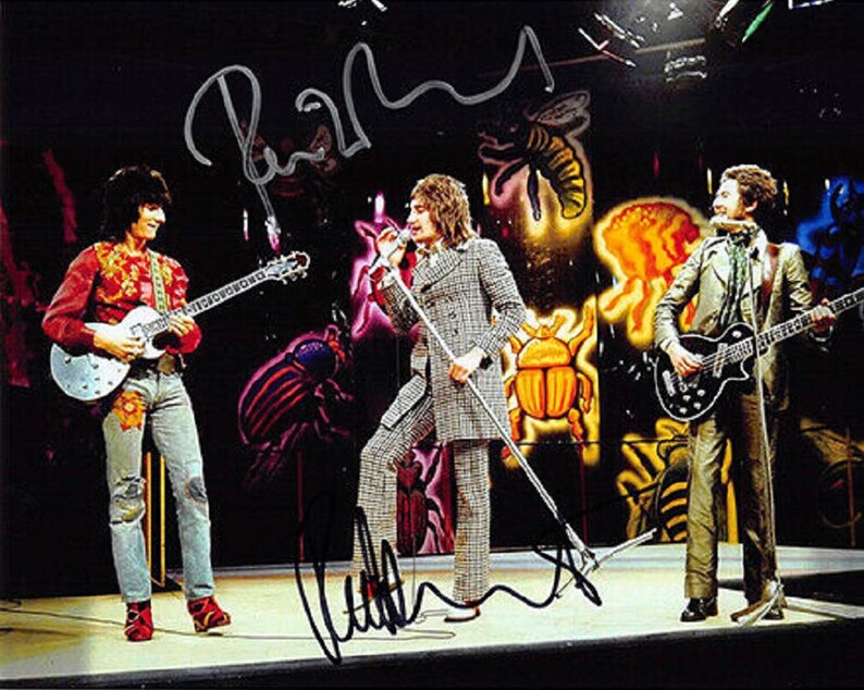 ROD STEWART & Ronnie Wood Faces HandSigned Autograph 8x10 Photo Poster painting wCOA