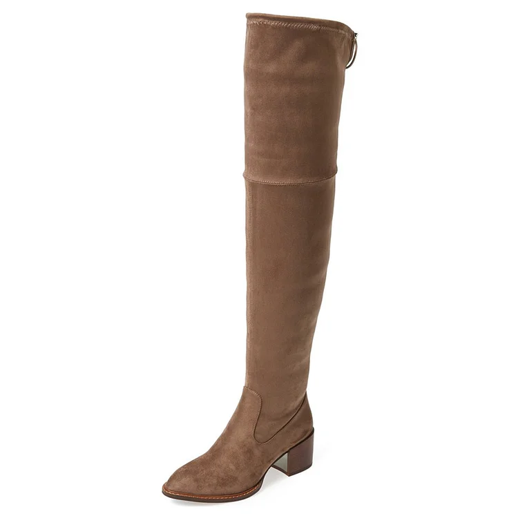 Light Brown Long Boots Chunky Heel Over-the-Knee Boots |FSJ Shoes