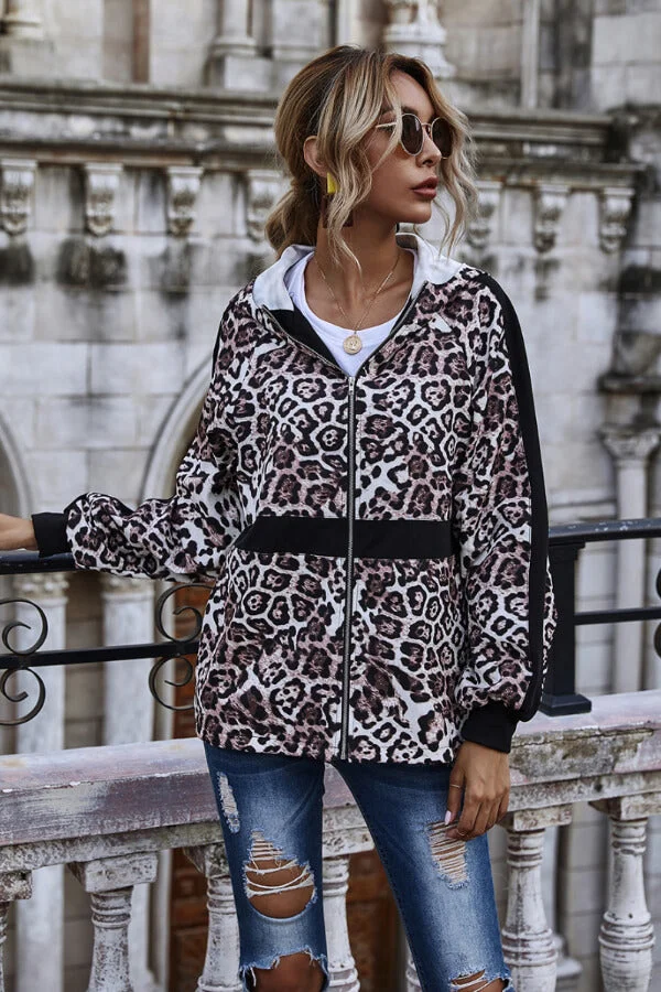 Fashion Casual Hoodie Leopard Print Coat