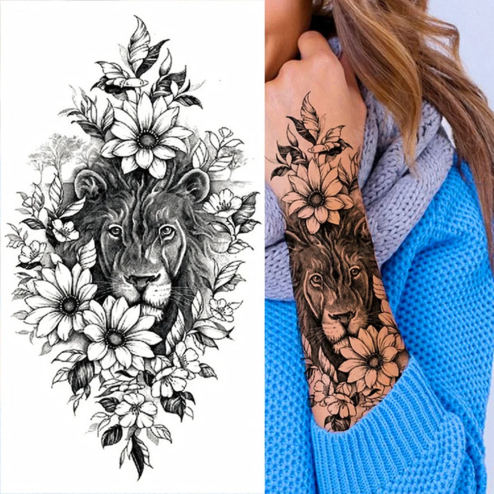 Arm Temporary Tattoo Tiger Flower Lion Rose Wing Wolf Mountain Dolphin Body Chest Leg Waterproof Sticker Tatoo Fashion Man Totem