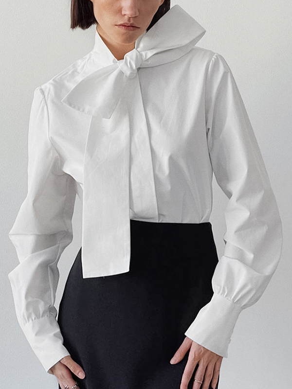 Loose Solid Color Lace-Up Long Sleeve Shirt