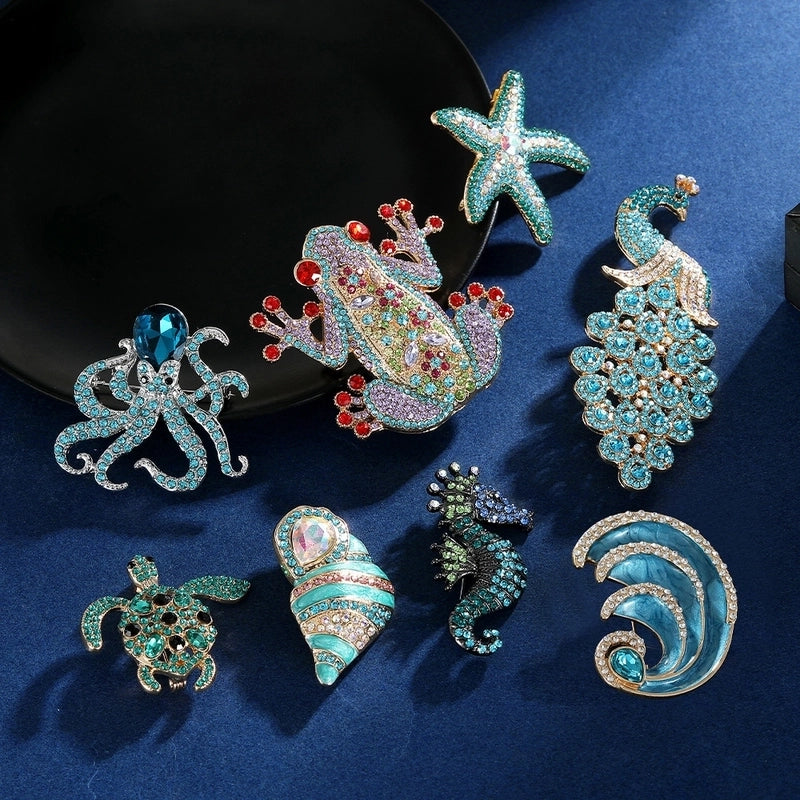 Marine Style IG Style Pin Tortoise Peacock Starfish Alloy Plating Inlay Rhinestones Unisex Brooches