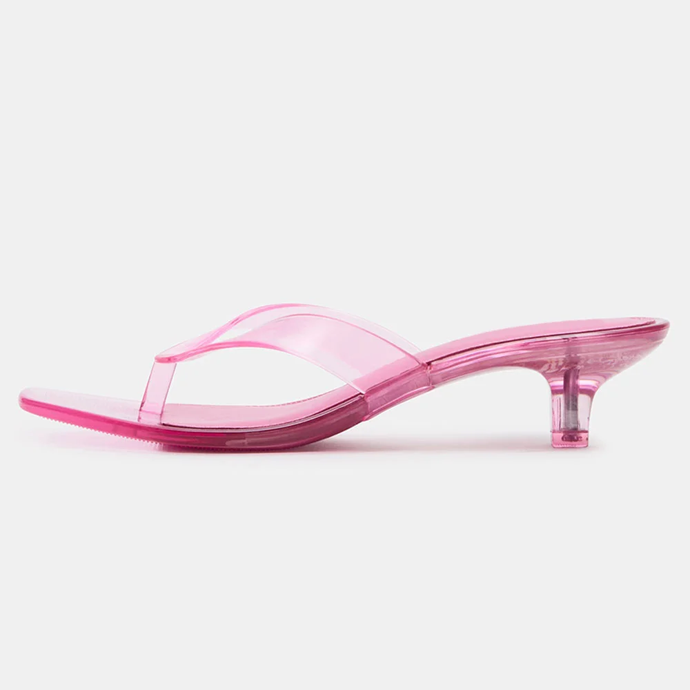 YDN Open Toe Slip-On Kitten Heel Simple Clear Sandals in Pink