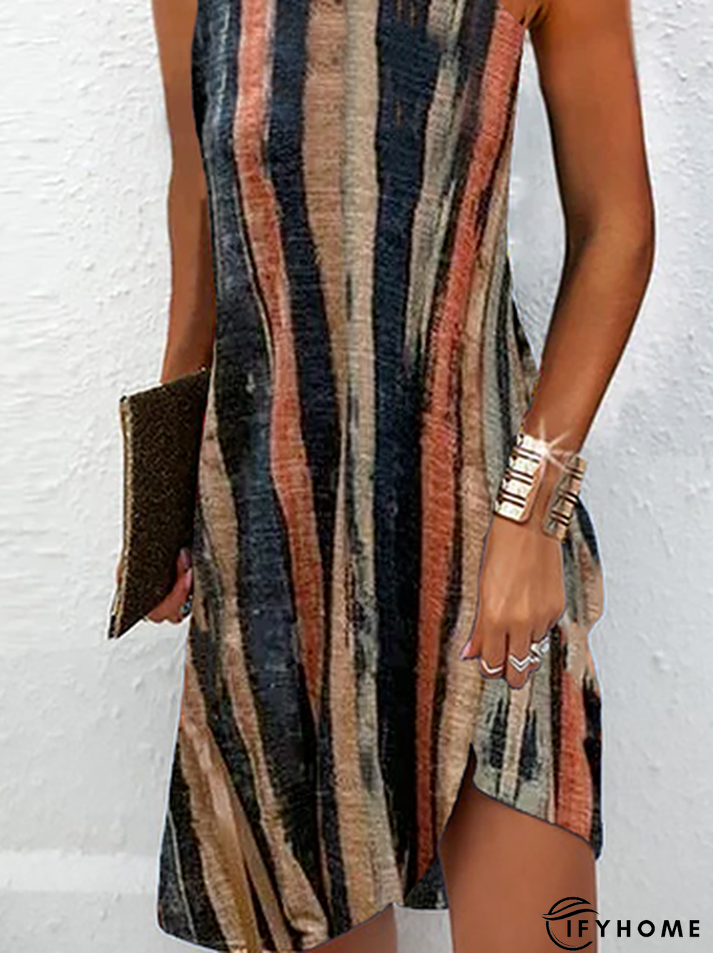 Casual Striped Jersey Halter Short Dress | IFYHOME