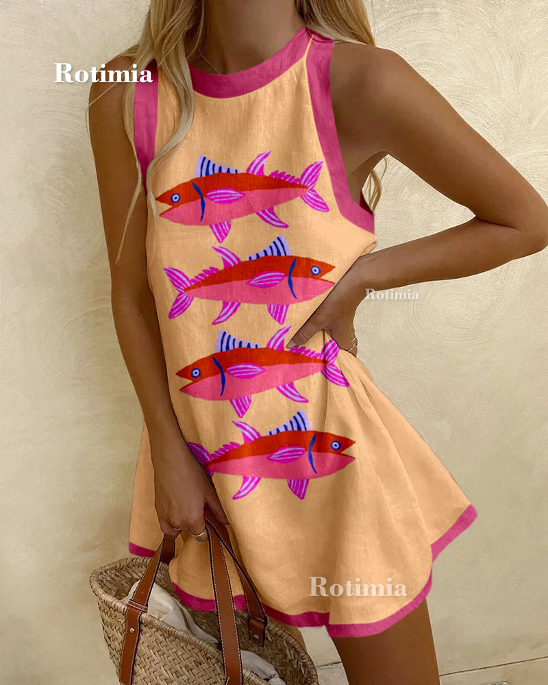 Holiday Fish Print Two-Piece Set