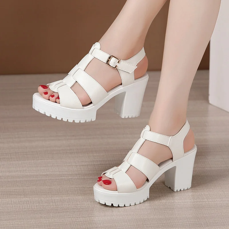 Qengg Size 32-43 Block Heel Platform Sandals Women Shoes 2022 Summer High Heels Gladiator Sandals Ladies Wedding Shoes 41 42