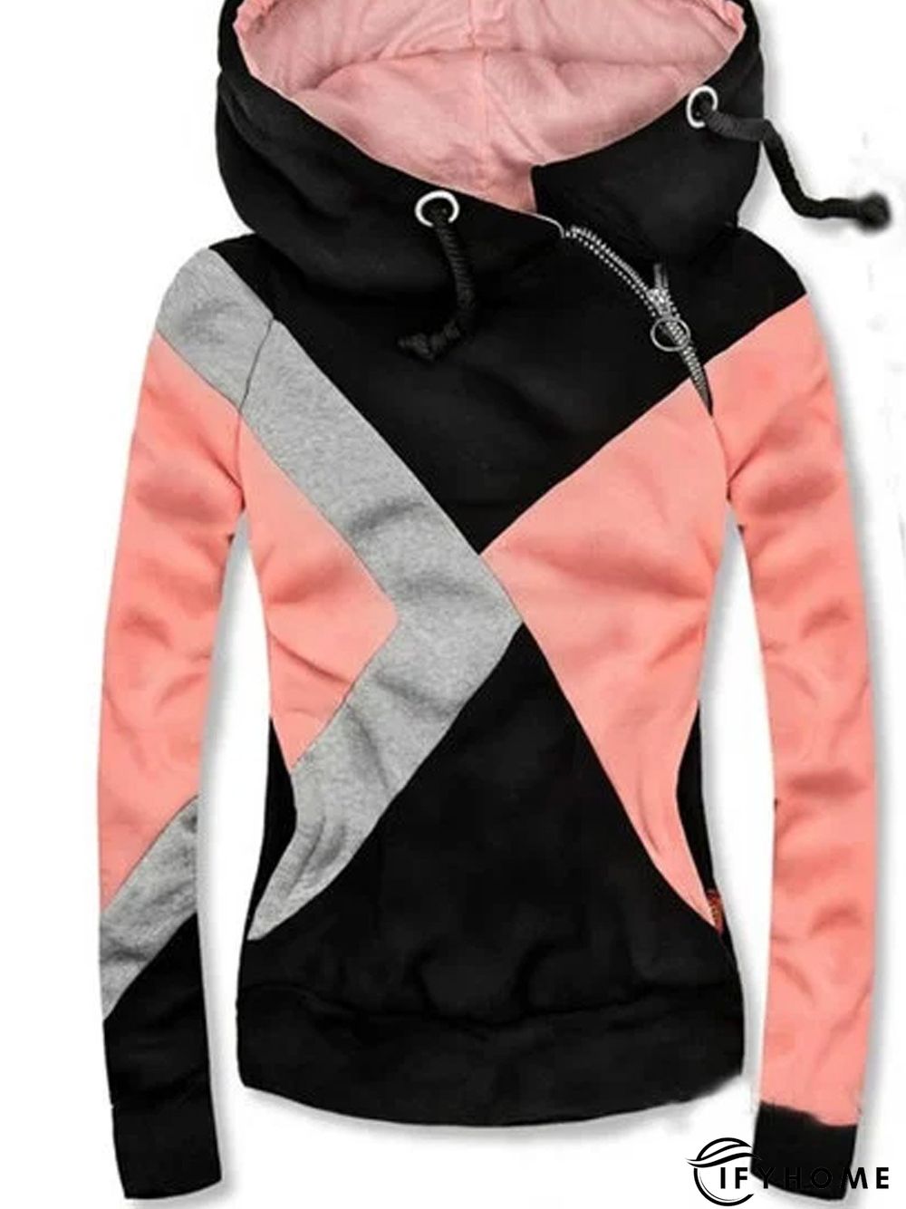Long Sleeve Cotton-Blend Patchwork Color-Block Sweatshirt | IFYHOME