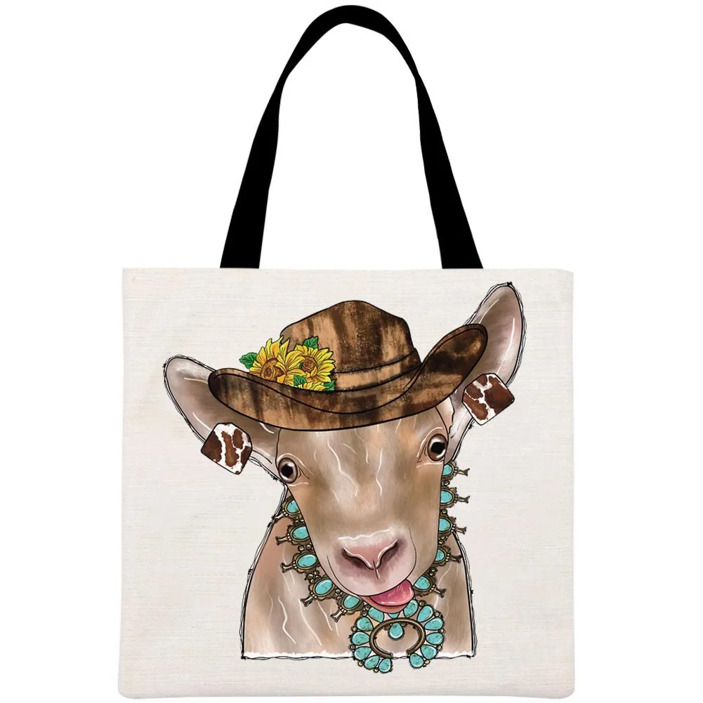 Linen Tote Bag - Goat Western
