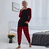 Women's Plaid Round Neck Home Casual Suit