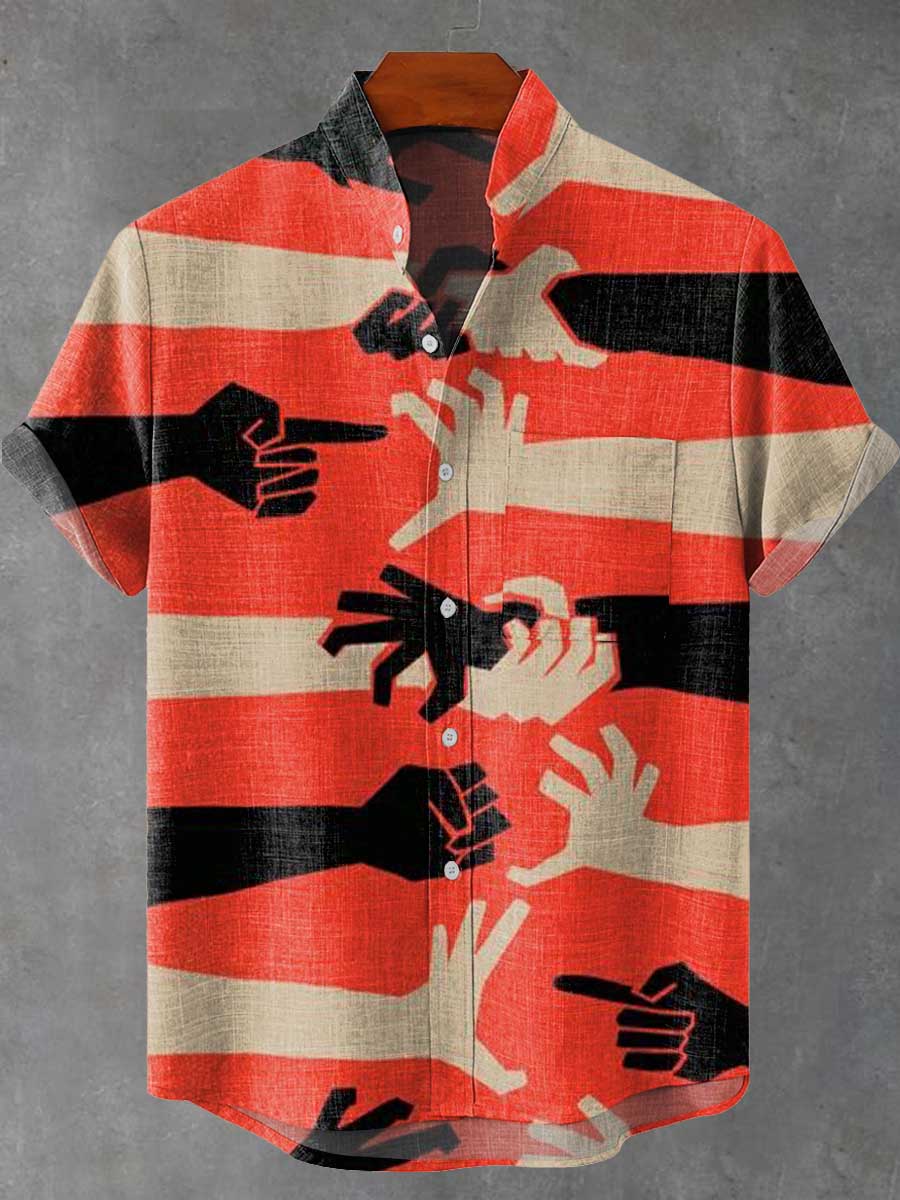 Abstract Art Grip Vintage Print Casual 100% Cotton Shirt