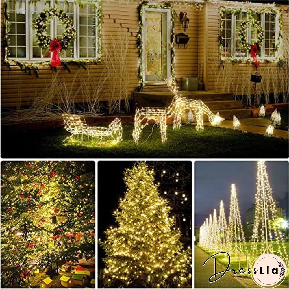 300/200/100/50/10 LED 9COLORS Creative Waterproof 8 Modes Solar Powered Copper Wire String Lights for Outdoor Indoor Home Garden Party Wedding Patio Tree Christmas Decoration