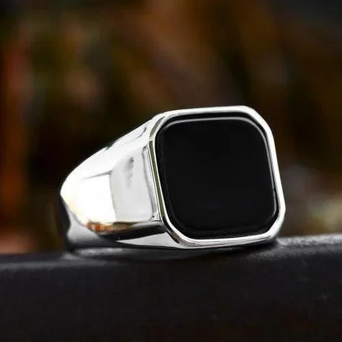 Black Square Stone Stainless Steel Ring
