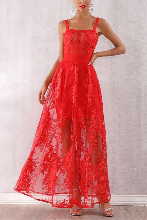 Red Sleeveless Lace Bandage Party Dress - Life is Beautiful for You - SheChoic