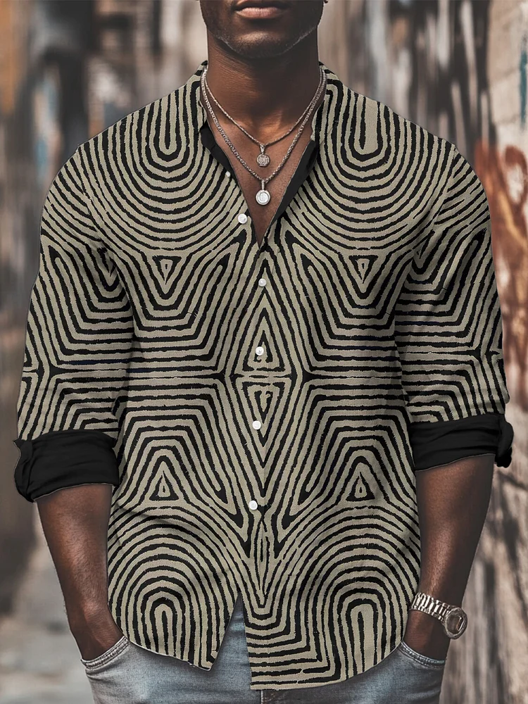 Men's Tribe Geometric Lines Pattern All Over Print Long Sleeve Shirt