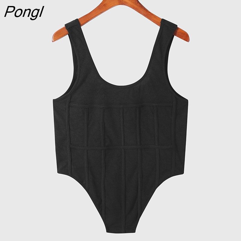 Pongl Men Tank Tops Solid Color Sleeveless Sexy Striped Vacation Skinny Casual Irregular Vests Streetwear Men Clothing S-5XL INCERUN