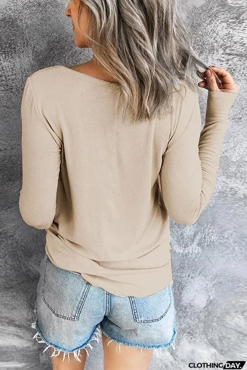 V Neck Drawstring Long Sleeve T Shirt