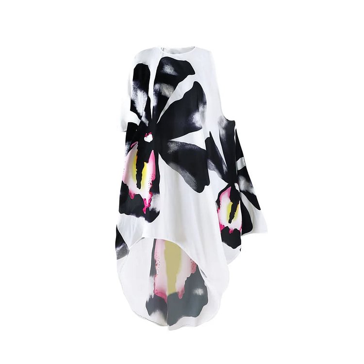Flaxmaker Printed Off shoulder Chiffon Beach Cover Up