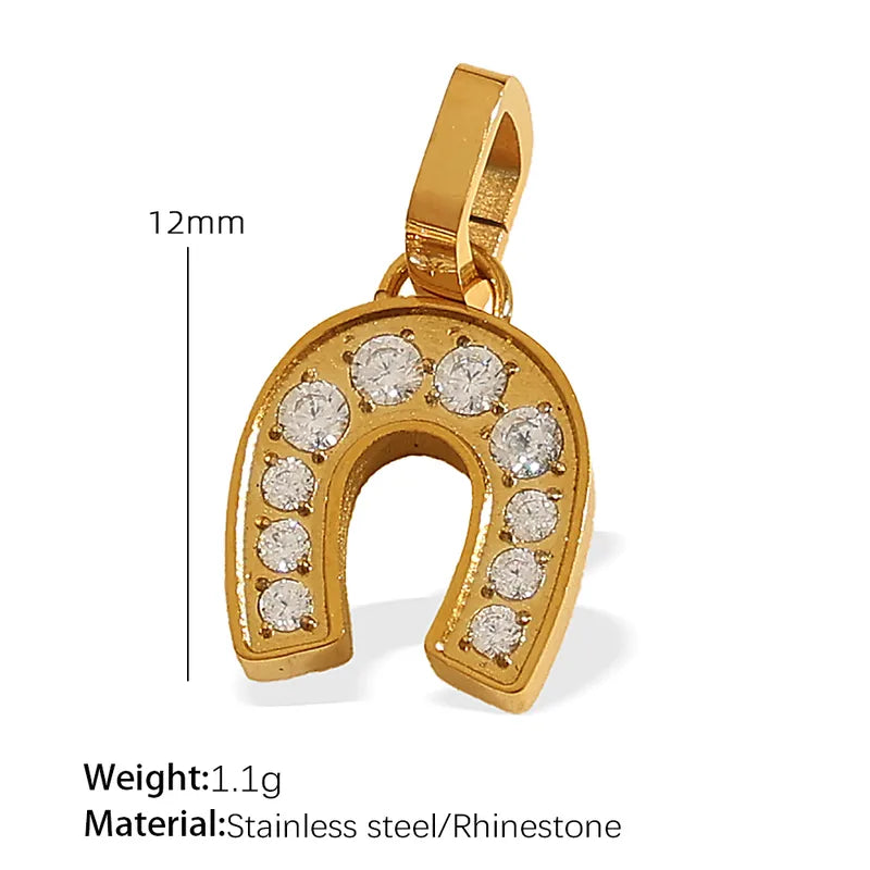 1 Piece 14.2*9.3mm 304 Stainless Steel Artificial Rhinestones 18K Gold Plated Moon Heart Shape Horseshoe Pendant Jewelry Accessories