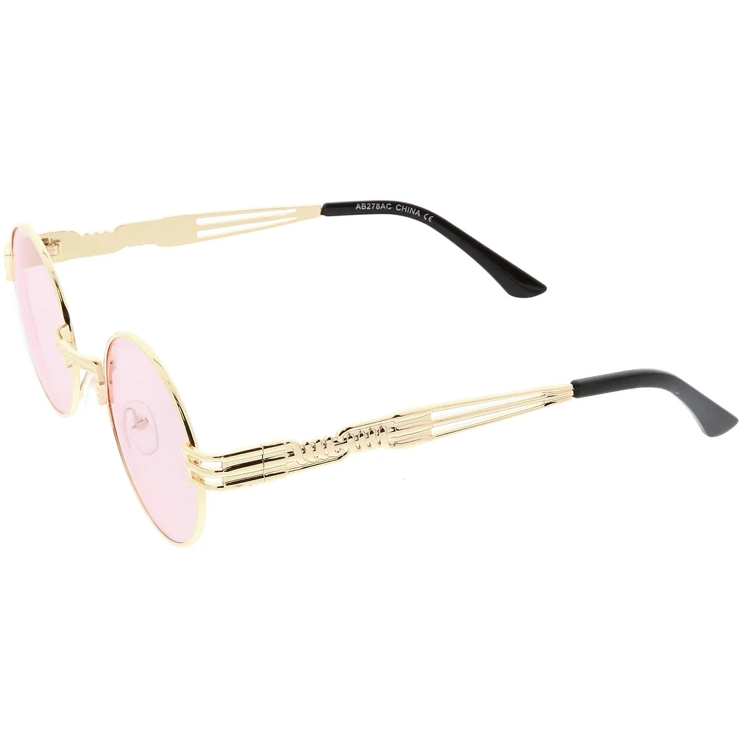 Steampunk Inspired Oval glasses Unique Engraved Metal Detail Color Tinted Lens 60mm