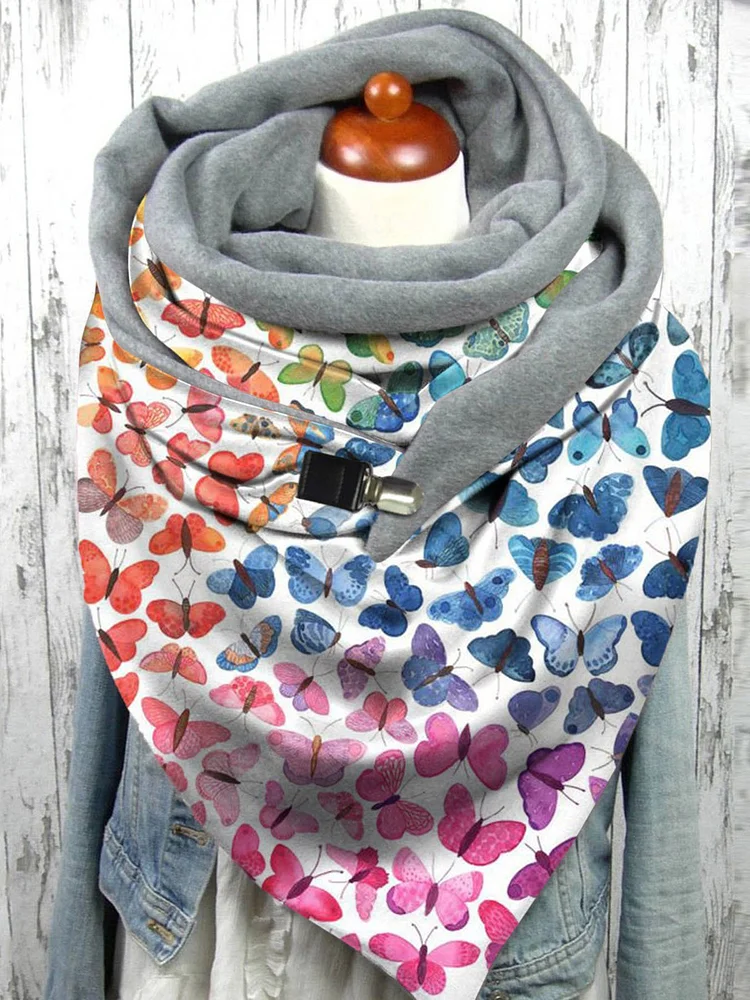 Vintage Winter Gradient Pattern Printing Windproof Standard Polyester Cotton Scarf Regular Scarf For Women
