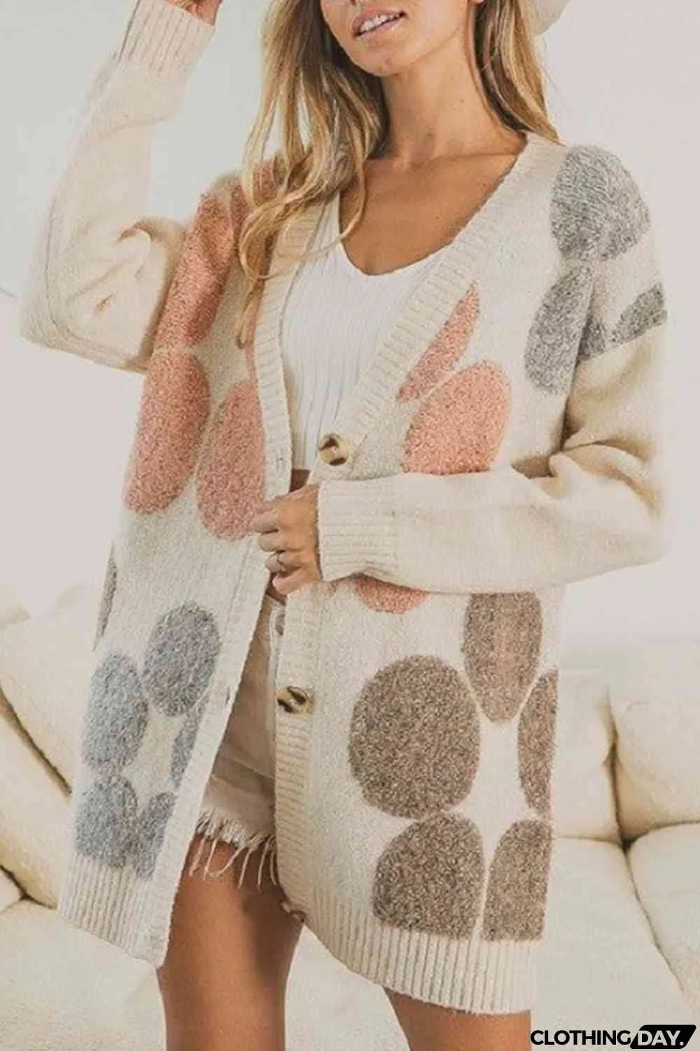 Button Down Ribbed Trim Cardigan