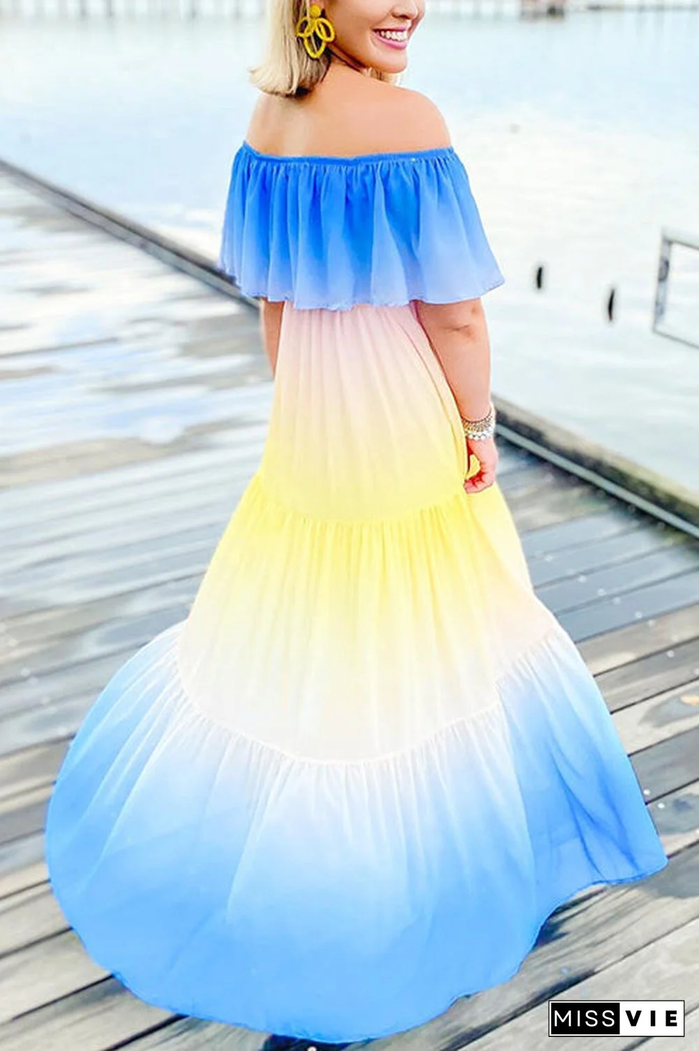 Gradient Off Shoulder Belted Maxi Dress