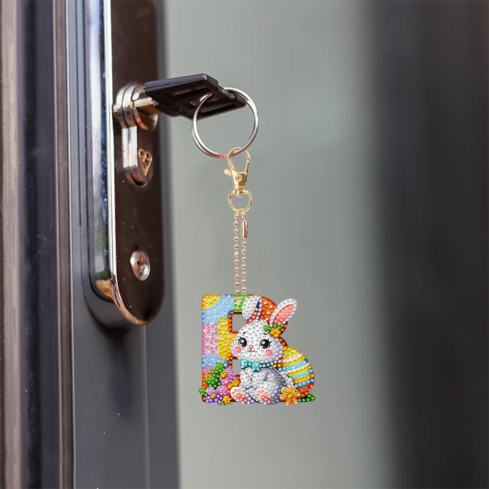 DIY PET Double Sided Special Shaped Easter Alphabet B Diamond Painting Keychain