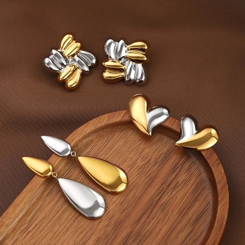 1 Pair Minimalist Commute Geometric Heart Shape 304 Stainless Steel Drop Earrings Ear Studs