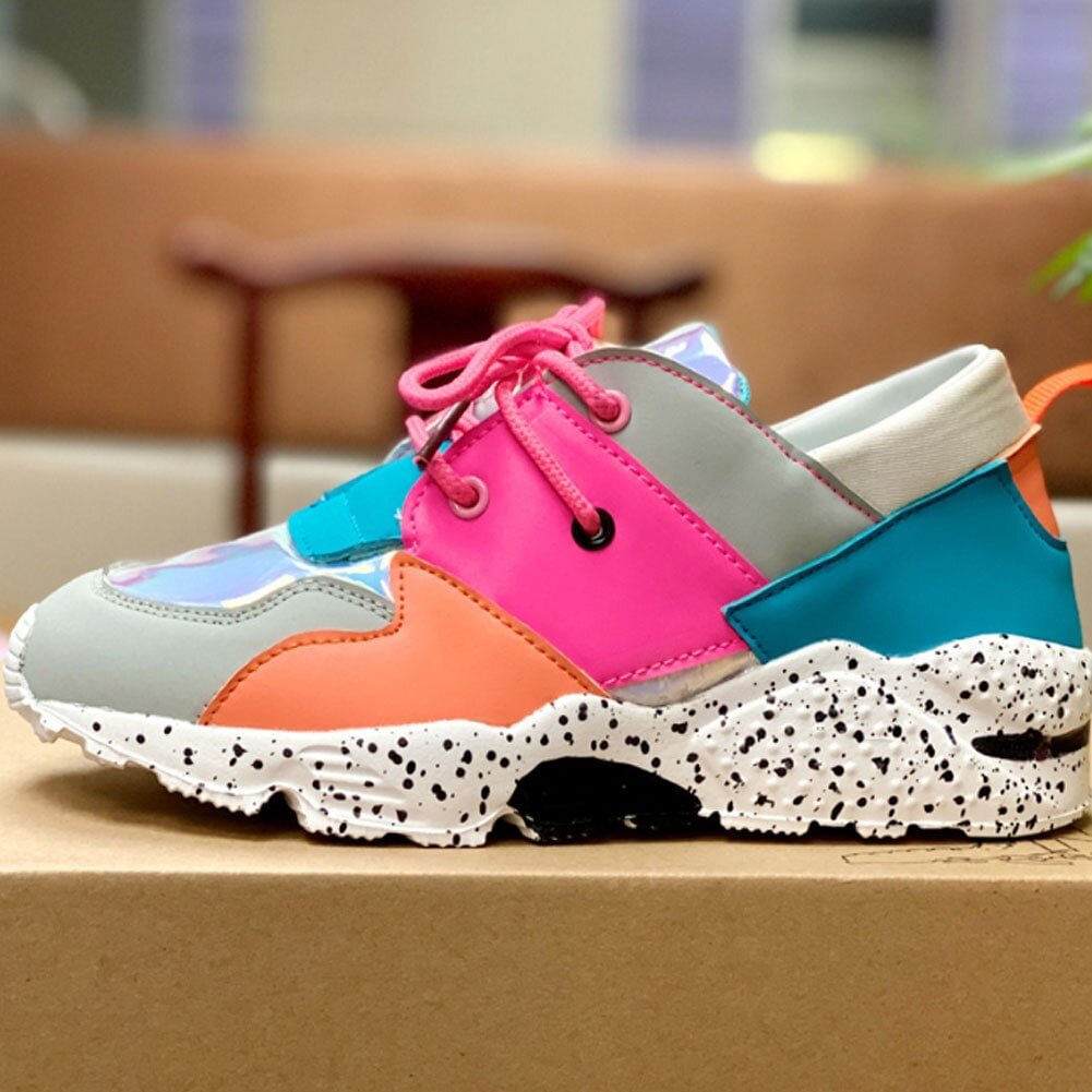 Colourp Women Shoes Leisure Fashion Chunky Sneakers Multicolor Round Head Running Sport Light and Comfortable Big Size Flat Casual Shoes
