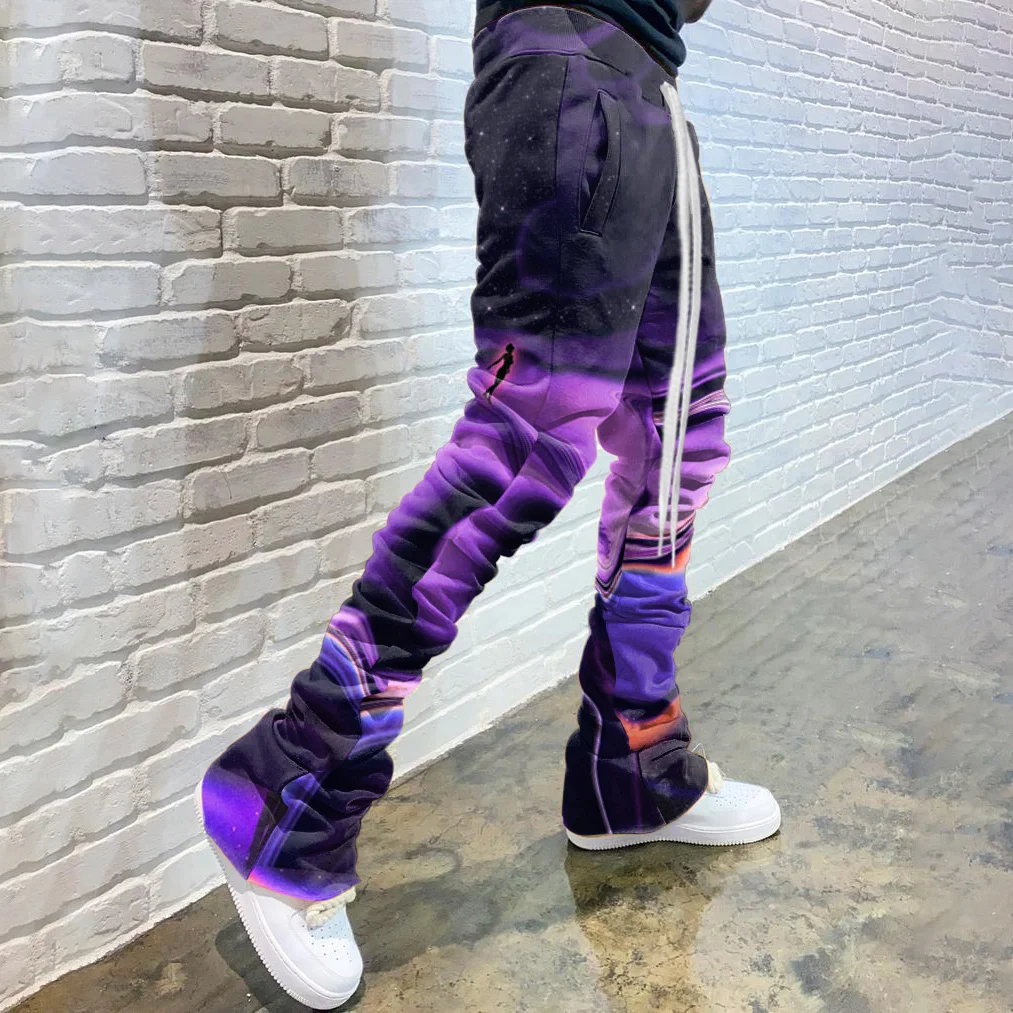 Casual Print Drawstring Flared Trousers