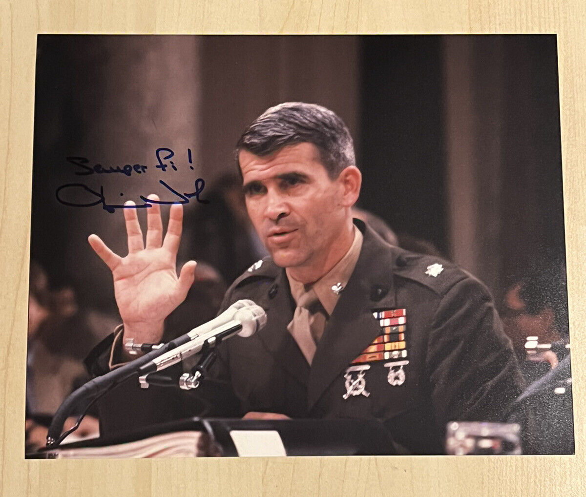 OLIVER NORTH HAND SIGNED 8x10 Photo Poster painting AUTOGRAPHED MILITARY COLONEL COA