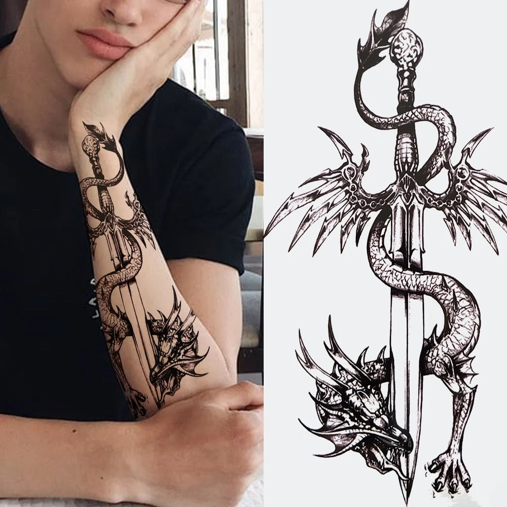 Clock Flower Tattoo Sticker Fake Tiger Lion Deer Snake Temporary Tattoo For Momen Kids Black Evil Devil Tribal Totem Tatoo Paper 712