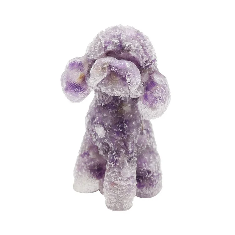 Resin Dog Figurines with Amethsyt Gravel Toy Poodle