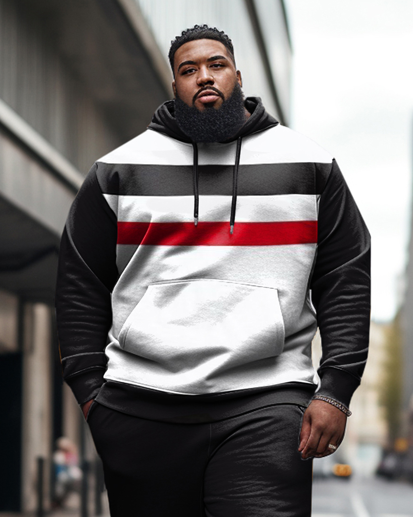 Men's Plus Size Casual Long Sleeve Sports Hoodie Color Block Two Piece Set