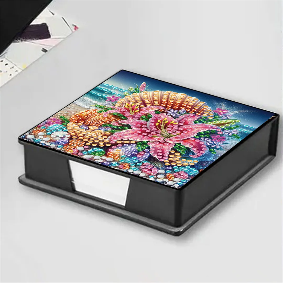 5D Flower DIY PU Diamond Painting Notecard Box with 160 Sheets Paper Note Holder