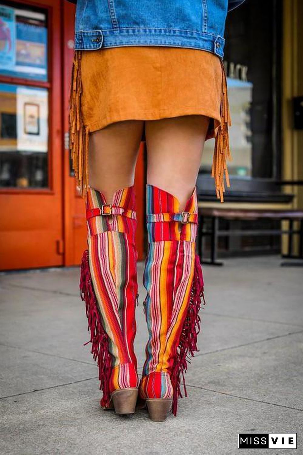 Fire Red Serape Fringe Boots