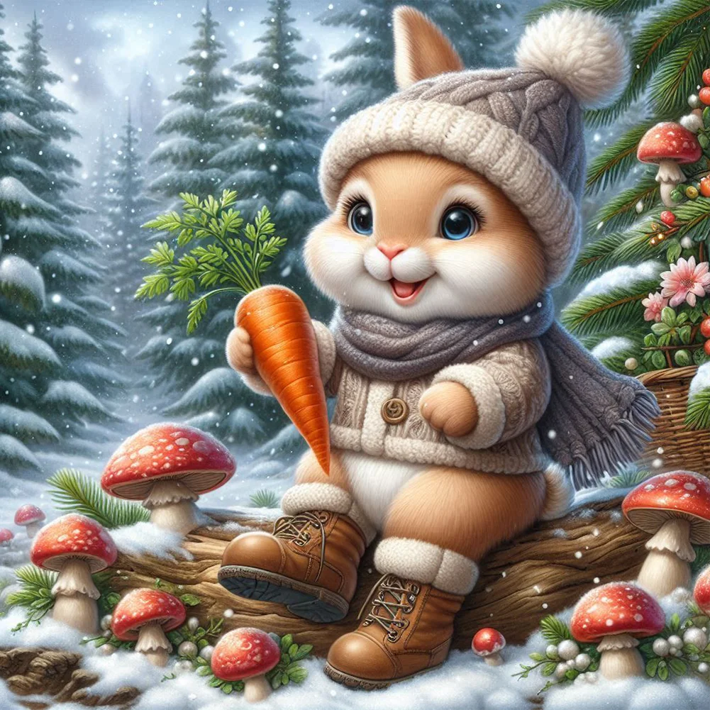 Full Round Diamond Painting - Xmas Rabbit(Canvas|30*30cm)